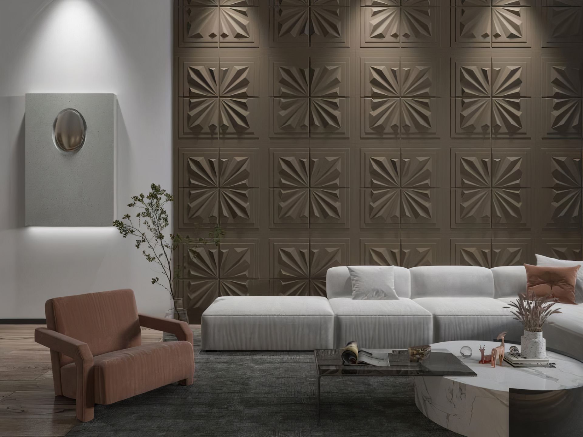 Living Room Accent wall ideas with 3D Plant Fiber Wall Panels