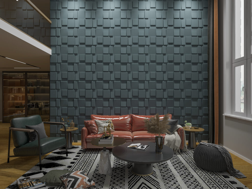 3D Wall Panels on Living Room Feature Wall